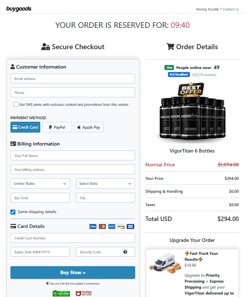 Vigor Titan Secure Order Page — Checkout